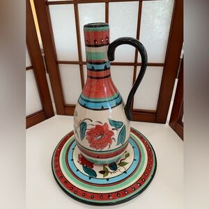 Oil/Vinegar Cruet Like New Pour Spout missing. Multi-color Hand Painted &Crafted